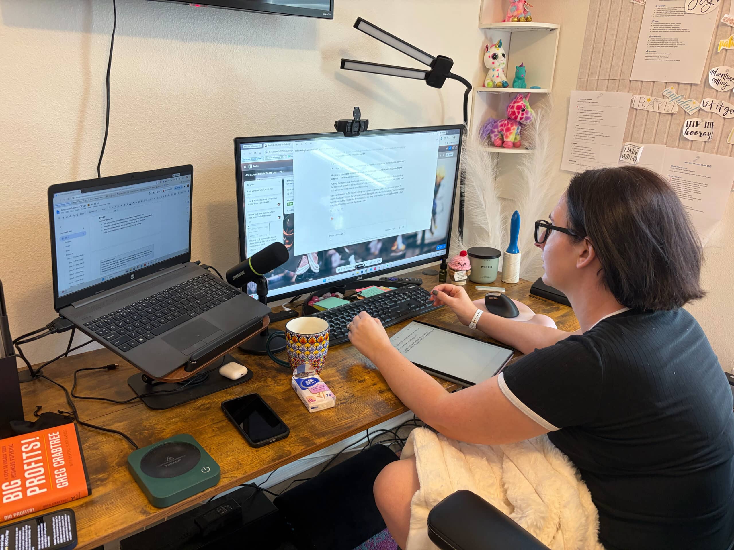 Jessica using Wispr Flow voice dictation while working at a home office computer